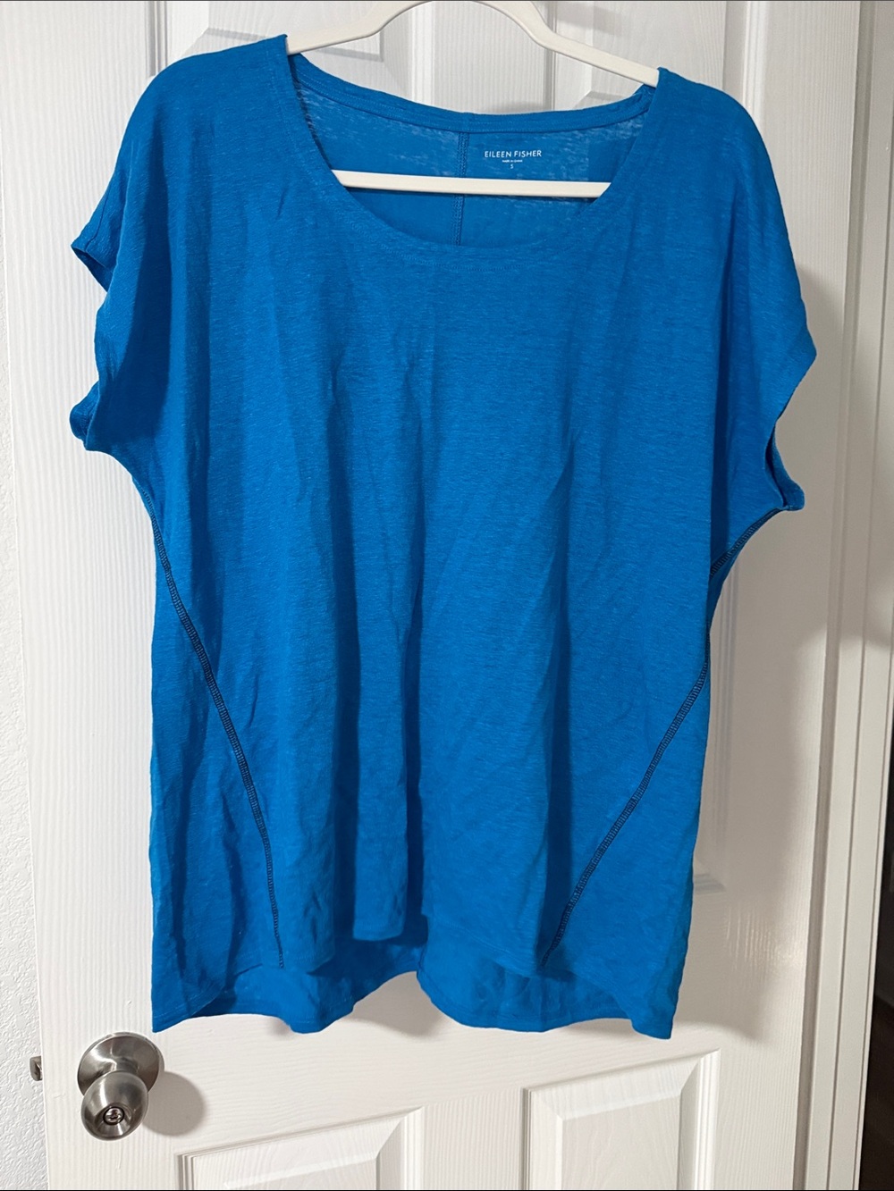 Eileen Fisher Bright Blue Scoop-Neck Short Sleeve Tee
